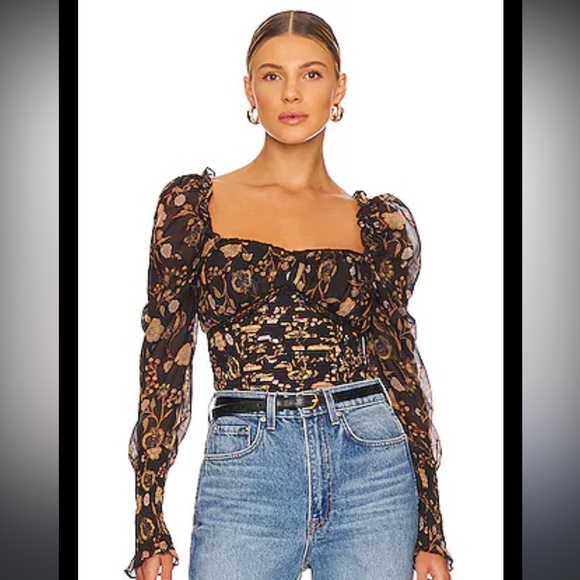 NWT Free People Brunch Date Bodysuit in Black combo Size Small - Picture 2 of 16